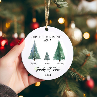 Family of Three Personalized Christmas Ornament – Baby’s First Christmas Keepsake