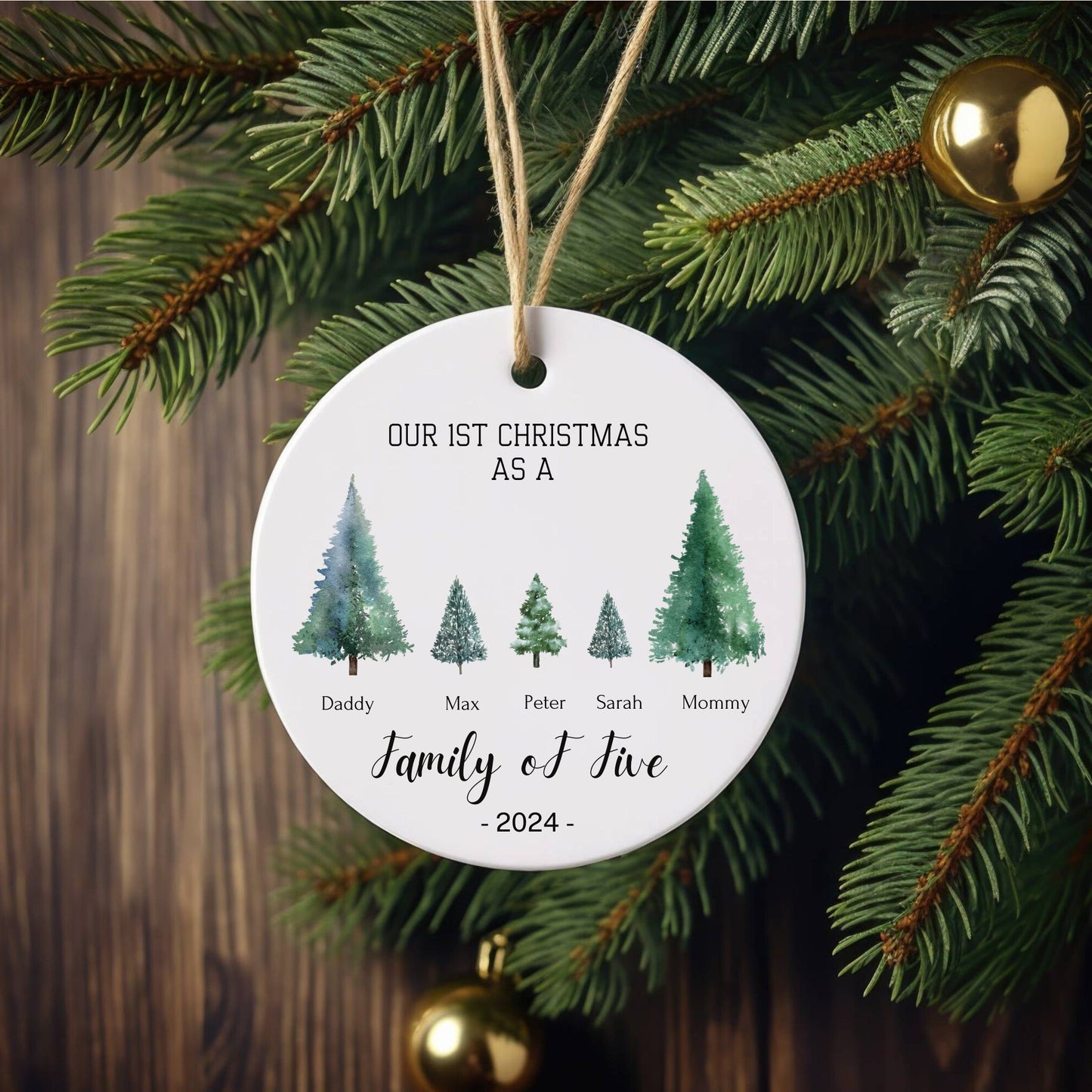 Family of Three Personalized Christmas Ornament – Baby’s First Christmas Keepsake