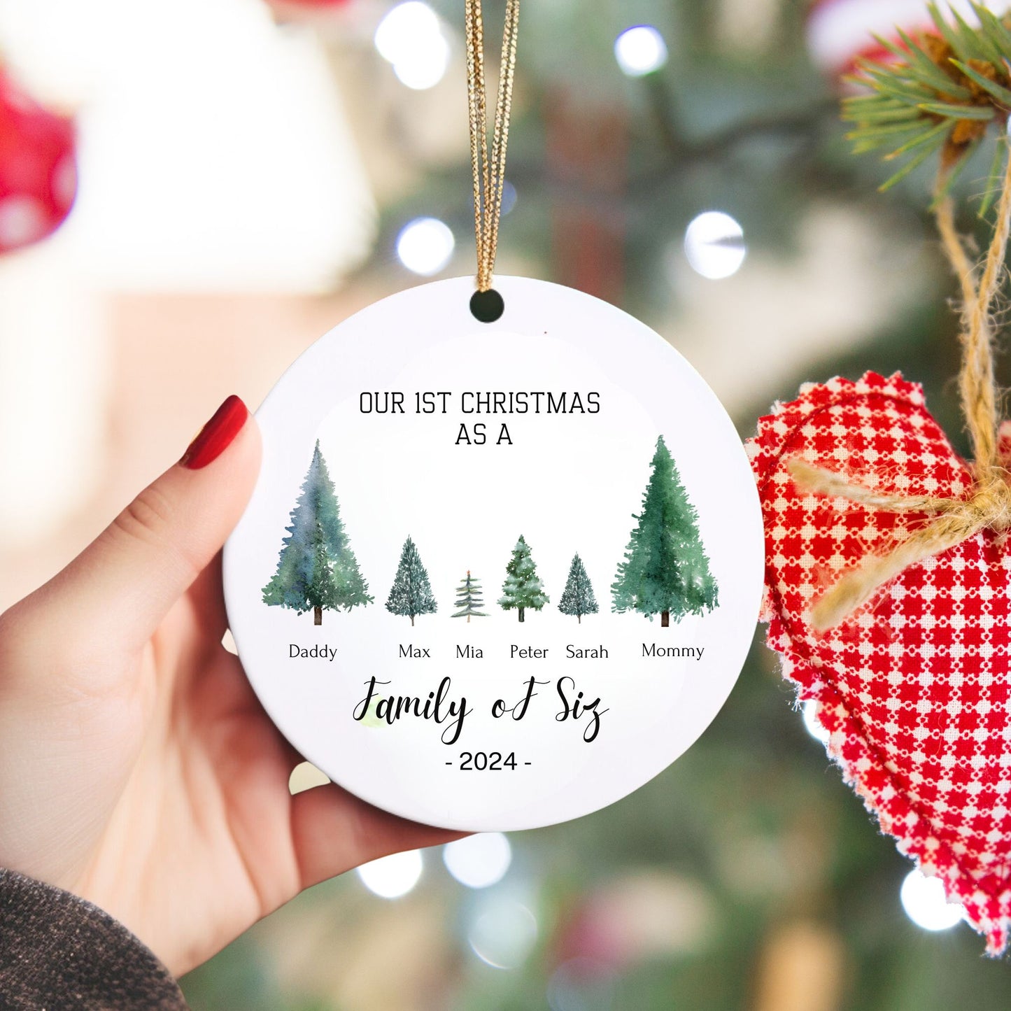 Family of Three Personalized Christmas Ornament – Baby’s First Christmas Keepsake