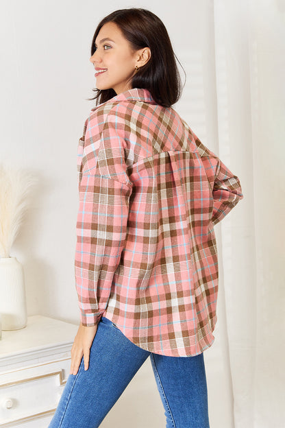 Plaid Collared Neck Long Sleeve Button-Up Womens Shirt