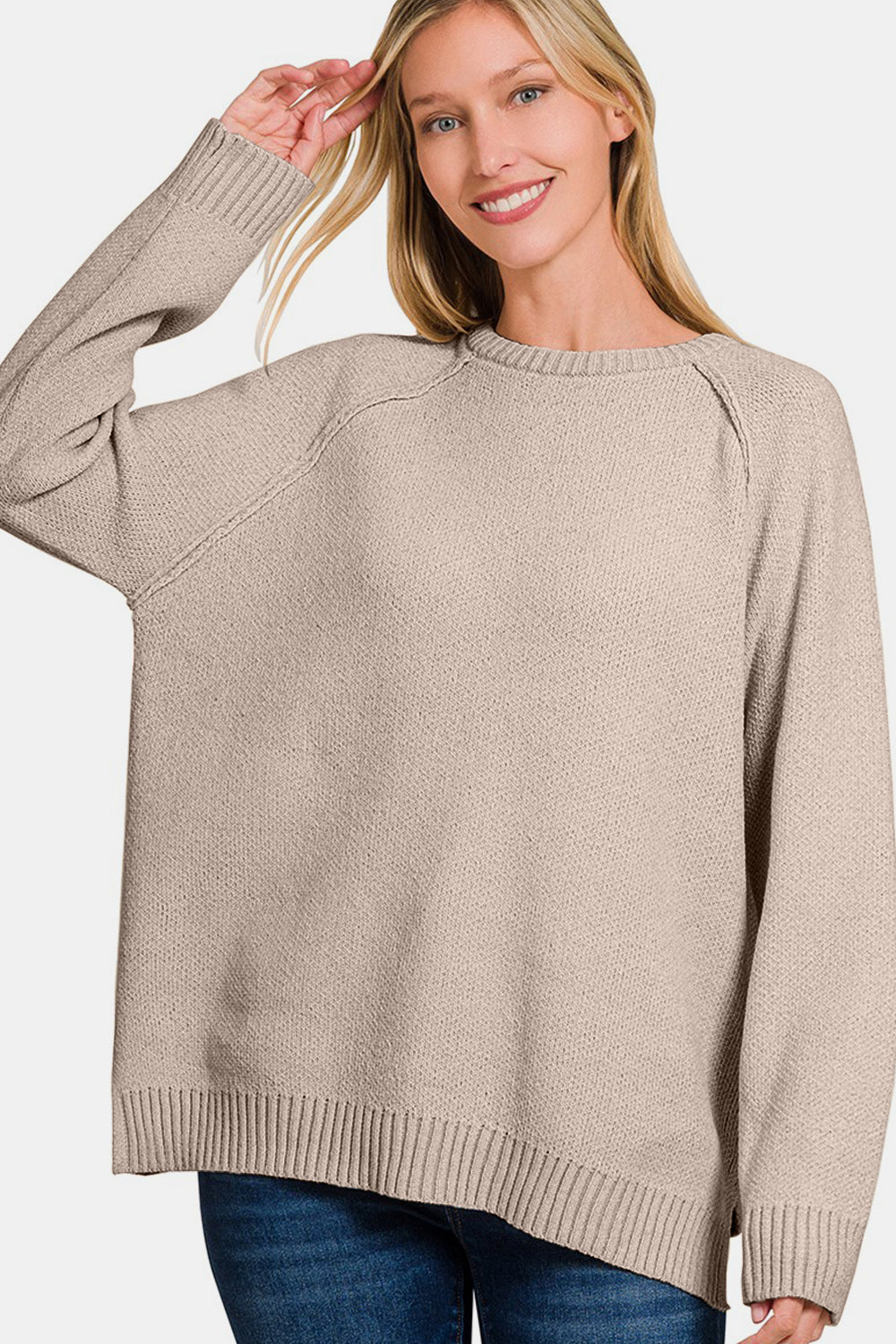 Side Slit Raglan Sleeve Sweater