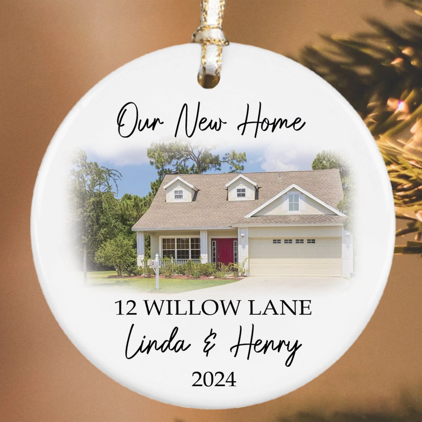 Custom New Home Watercolor Photo Ornament