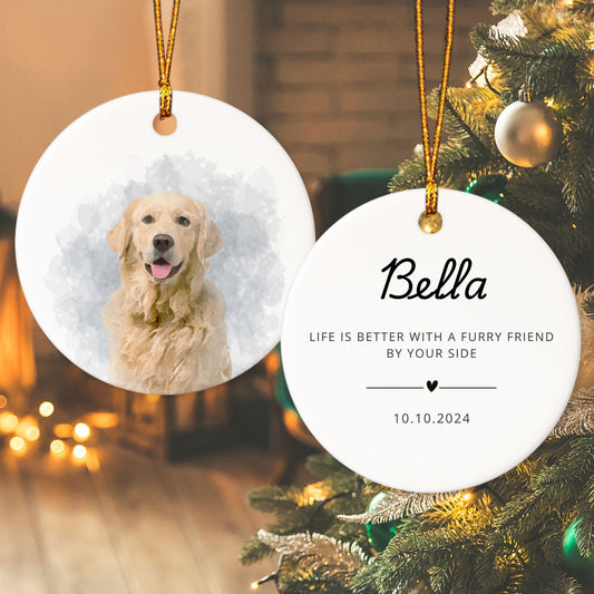 Personalized Pet Watercolor Ornament - Custom Christmas Keepsake for Dogs & Cats