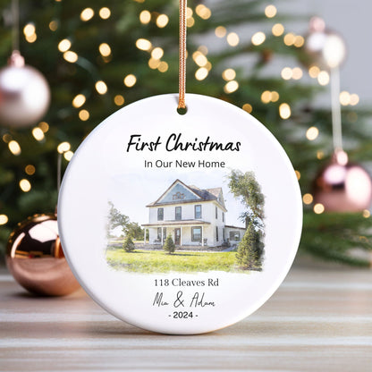 Custom New Home Watercolor Photo Ornament