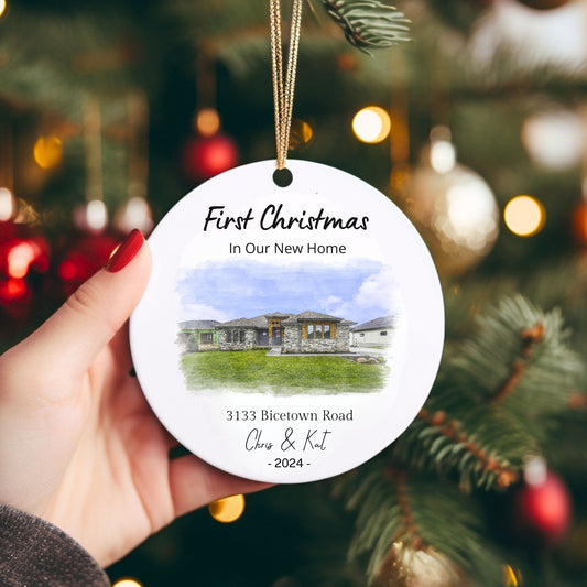 Custom New Home Watercolor Photo Ornament